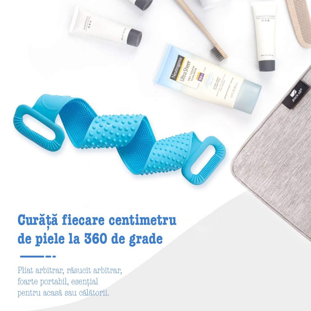 Set de baie 5 piese, Quasar & Co.®, 1 x perie corp, 1 x perie scalp, 1 x perie fata, 1 x perie buze, 1 x agatatoare, silicon, albastru 4