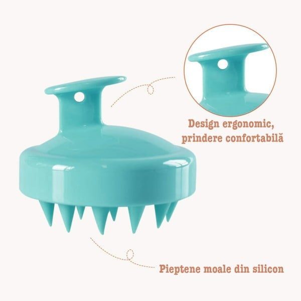 Set de baie 5 piese, Quasar & Co.®, 1 x perie corp, 1 x perie scalp, 1 x perie fata, 1 x perie buze, 1 x agatatoare, silicon, albastru - imagine 5