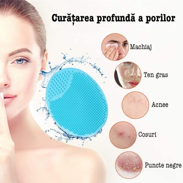 Set de baie 5 piese, Quasar & Co.®, 1 x perie corp, 1 x perie scalp, 1 x perie fata, 1 x perie buze, 1 x agatatoare, silicon, albastru - imagine 6