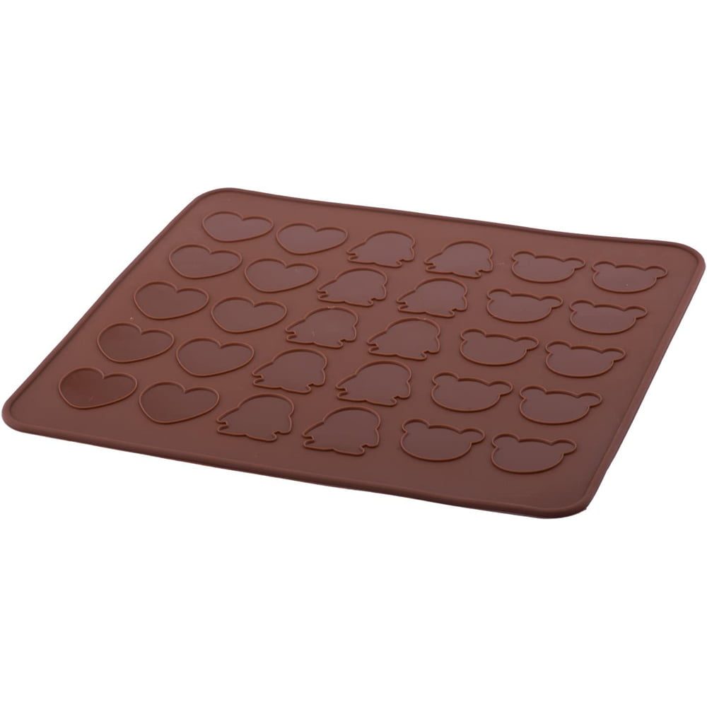 Tava copt macarons, Quasar & Co.®, 30 de forme, 10 x ursulet, 10 x pinguin, 10 x inima, pentru prajituri/fursecuri, rezistente la temperaturi de pana la 250 grade C,  28.5 x 25.5 cm