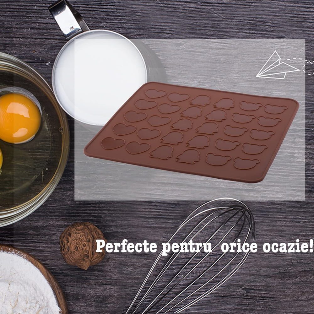 Tava copt macarons, Quasar & Co.®, 30 de forme, 10 x ursulet, 10 x pinguin, 10 x inima, pentru prajituri/fursecuri, rezistente la temperaturi de pana la 250 grade C,  28.5 x 25.5 cm 5