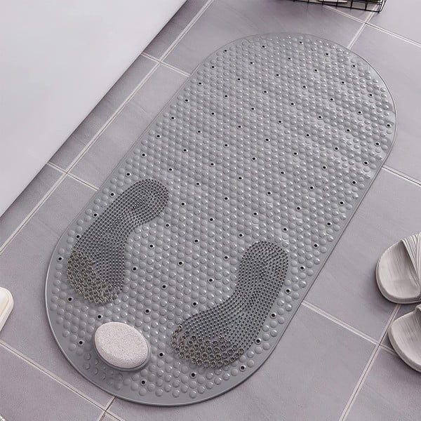 Covor antiderapant baie, Quasar & Co.®, pentru cada/dus, cu piatra ponce, perii masaj, ventuze fixare, 80 x 40 cm, gri - imagine 3