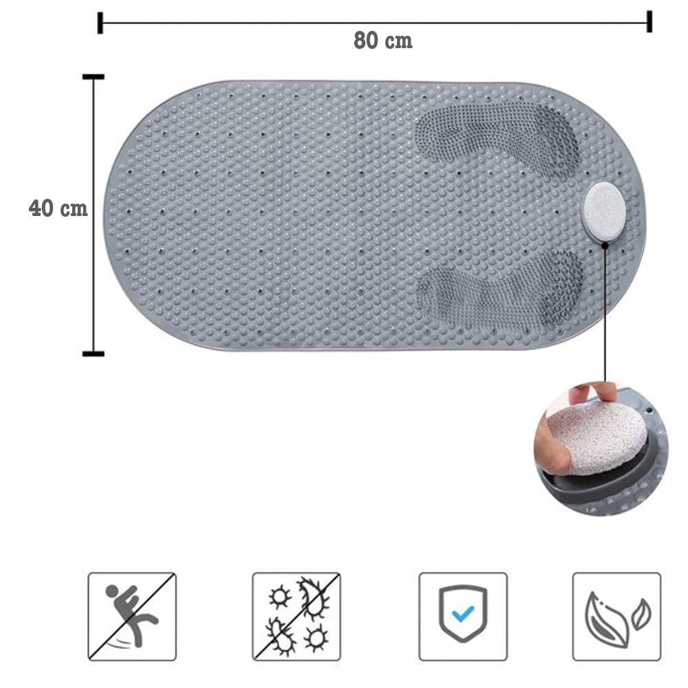 Covor antiderapant baie, Quasar & Co.®, pentru cada/dus, cu piatra ponce, perii masaj, ventuze fixare, 80 x 40 cm, gri 9