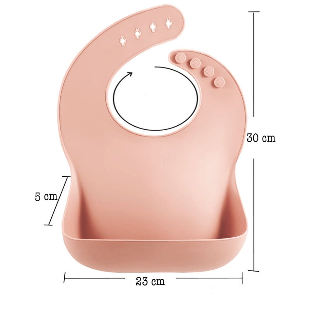 Set 2 bavetele flexibile, Quasar & Co.®, antimurdarire, buzunar colector larg, inchidere ajustabila, 1 x model scoica, 1 x uni, silicon, 30 x 23 cm, crem-corai 8