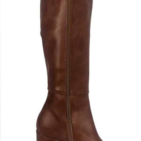 Cizme dama, YDA Collezione, model Anda, varf rotund, cu fermoar, piele ecologica, 48 cm inaltime, toc 9,5 cm, marimea 37, maro - imagine 3