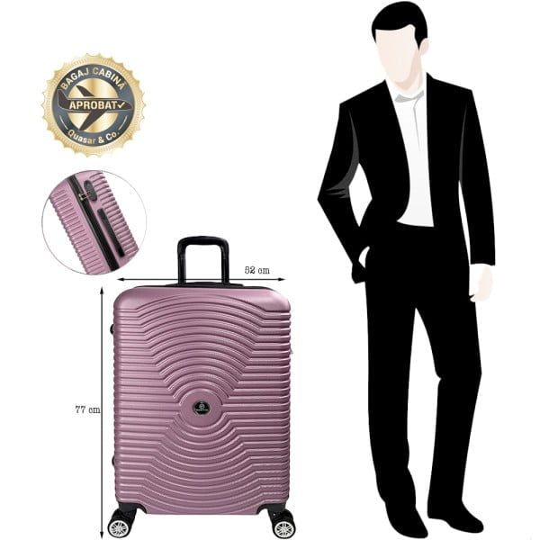 Troler Mare, Quasar & Co.®, Model Air Circle, ABS, cifru, 4 roti 360 grade, maner telescopic, 31 x 52 x 77 cm, roz pudrat - imagine 8