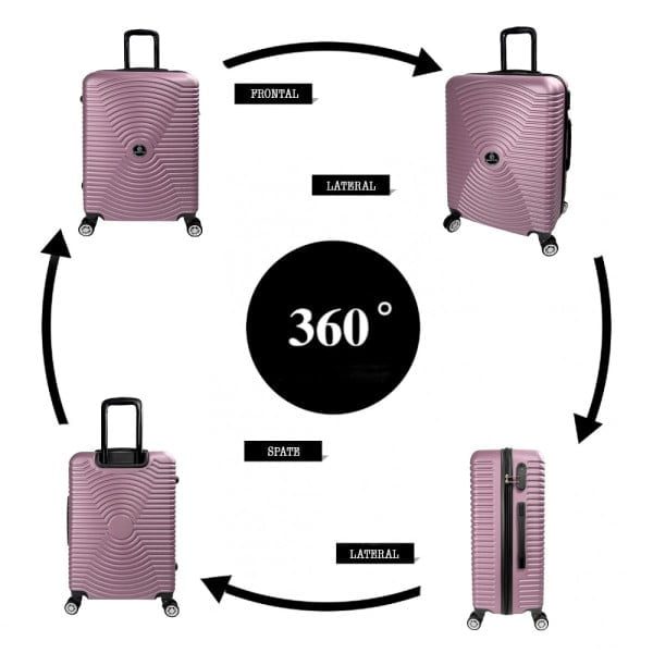 Troler Mare, Quasar & Co.®, Model Air Circle, ABS, cifru, 4 roti 360 grade, maner telescopic, 31 x 52 x 77 cm, roz pudrat - imagine 11