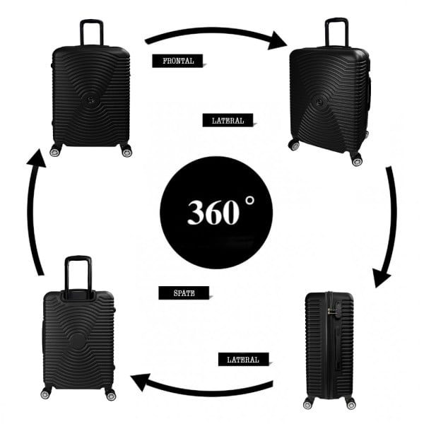 Troler Mediu, Quasar & Co.®, Model Air Circle, 4 roti 360 grade, cifru, maner telescopic, ABS, 66 x 44 x 26 cm, negru - imagine 10