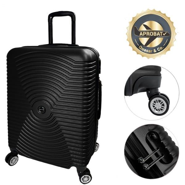 Troler Mediu, Quasar & Co.®, Model Air Circle, 4 roti 360 grade, cifru, maner telescopic, ABS, 66 x 44 x 26 cm, negru - imagine 8