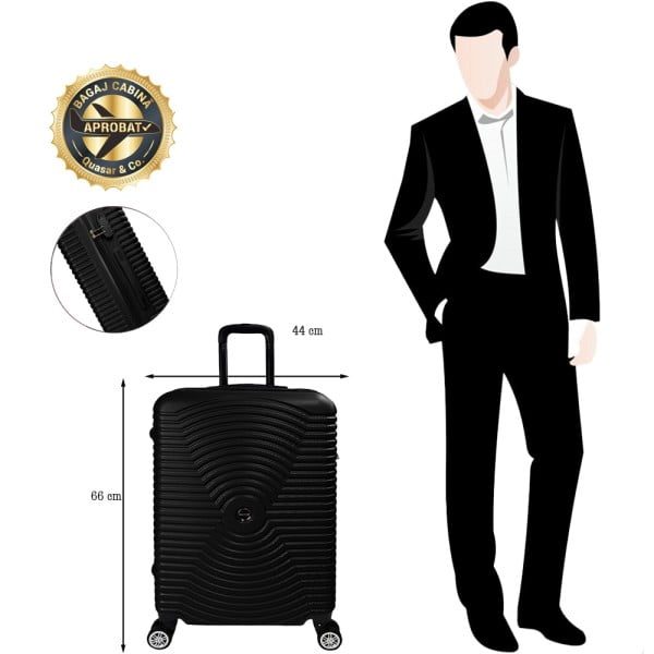 Troler Mediu, Quasar & Co.®, Model Air Circle, 4 roti 360 grade, cifru, maner telescopic, ABS, 66 x 44 x 26 cm, negru - imagine 9