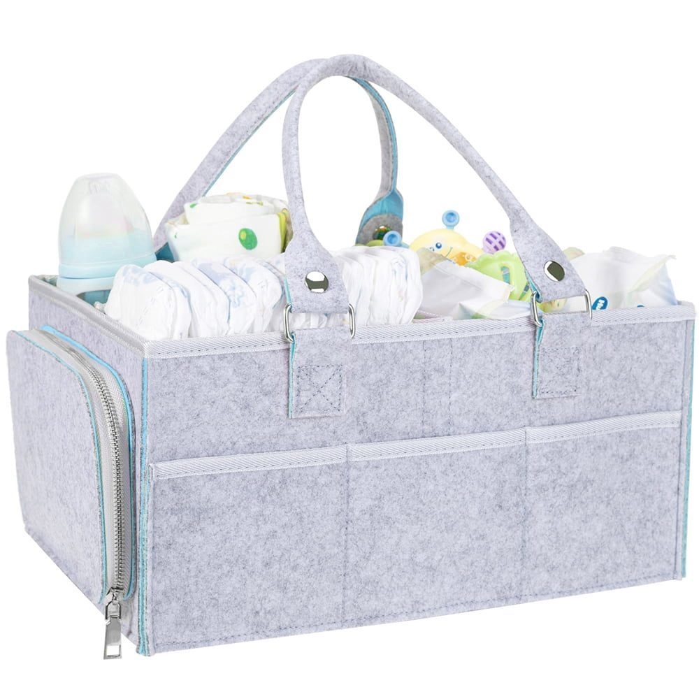 Geanta organizator scutece si accesorii copii/bebelusi, Quasar & Co.®, 3 compartimente si 8 buzunare, fetru, 38 x 26 x 18 cm, gri deschis-bleu 2 Geanta organizator scutece si accesorii copii/bebelusi, Quasar & Co.®, 3 compartimente si 8 buzunare, fetru, 38 x 26 x 18 cm, gri deschis-bleu 2
