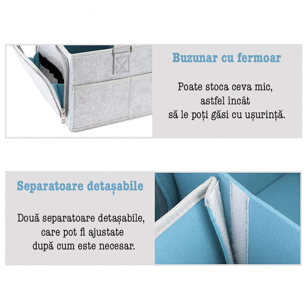 Geanta organizator scutece si accesorii copii/bebelusi, Quasar & Co.®, 3 compartimente si 8 buzunare, fetru, 38 x 26 x 18 cm, gri deschis-bleu 5 Geanta organizator scutece si accesorii copii/bebelusi, Quasar & Co.®, 3 compartimente si 8 buzunare, fetru, 38 x 26 x 18 cm, gri deschis-bleu 5