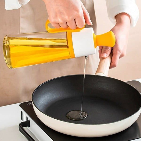 Oliviera Quasar & Co.®, cu perie dozatoare gradata si picurator, pentru ulei/otet/sosuri, din sticla, 550 ml, galben - imagine 4