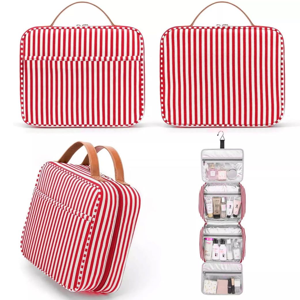Geanta cosmetice voiaj, Quasar & Co.®, 5 compartimente, carlig agatare, textil, interior impermeabil, 29 x 26 x 10 cm, rosu-alb 3 Geanta cosmetice voiaj, Quasar & Co.®, 5 compartimente, carlig agatare, textil, interior impermeabil, 29 x 26 x 10 cm, rosu-alb 3