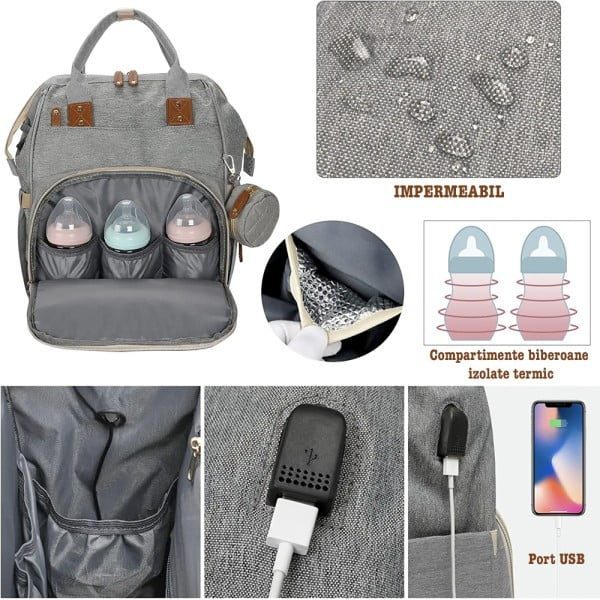 Geanta/rucsac, Quasar & Co.®, cu port USB si 14 compartimente, textil, 40 x 30 x 14 cm, gri - imagine 5