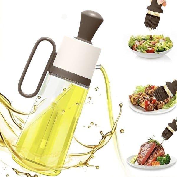 Oliviera Quasar & Co.®, cu perie dozatoare gradata si picurator, pentru ulei/otet/sosuri, din sticla, 550 ml, maro - imagine 1