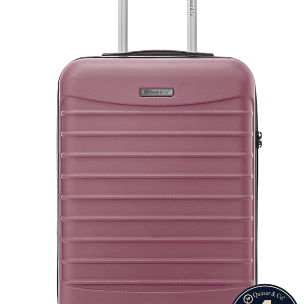 Troler cabina avion Quasar & Co.®, 55x38x21cm, bagaj de mana, troller cu fermoar antifurt, cifru, maner telescopic lung, geamantan cu 4 roti duble silentioase 360°, valiza ABS 2.8 mm, rezistent, 2 compartimente cu buzunar, 10kg, LINE, roz pudrat