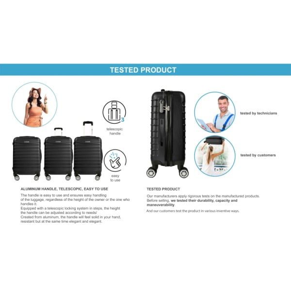 Troler Mediu, Quasar & Co.®, Model Line, 4 roti duble cu rotatie 360°, maner telescopic, cifru, 66 x 44 x 26 cm, ABS, negru - imagine 17