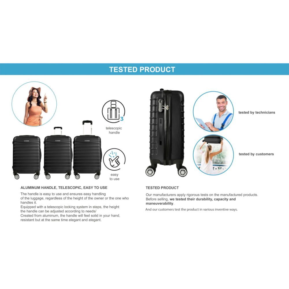 Troler Mediu, Quasar & Co.®, Model Line, 4 roti duble cu rotatie 360°, maner telescopic, cifru, 66 x 44 x 26 cm, ABS, negru 17 Troler Mediu, Quasar & Co.®, Model Line, 4 roti duble cu rotatie 360°, maner telescopic, cifru, 66 x 44 x 26 cm, ABS, negru 17