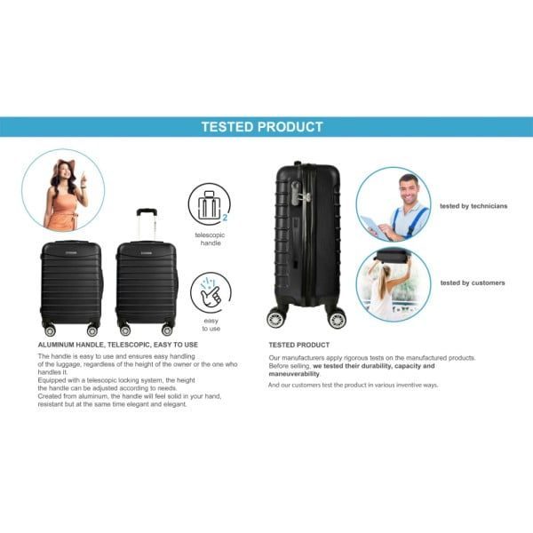 Troler Mare, Quasar & Co.®, Model Line, 4 roti duble cu rotatie 360°, maner telescopic, cifru, 77 x 52 x 31 cm, ABS, negru - imagine 9