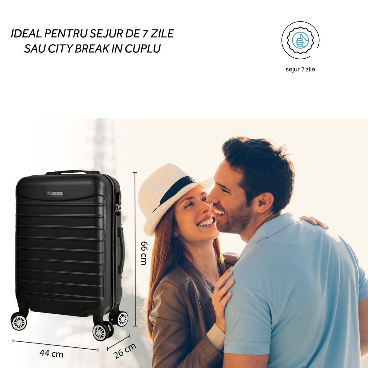 Troler Mediu, Quasar & Co.®, Model Line, 4 roti duble cu rotatie 360°, maner telescopic, cifru, 66 x 44 x 26 cm, ABS, negru 4 Troler Mediu, Quasar & Co.®, Model Line, 4 roti duble cu rotatie 360°, maner telescopic, cifru, 66 x 44 x 26 cm, ABS, negru 4