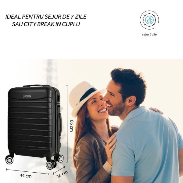 Troler Mediu, Quasar & Co.®, Model Line, 4 roti duble cu rotatie 360°, maner telescopic, cifru, 66 x 44 x 26 cm, ABS, negru - imagine 4