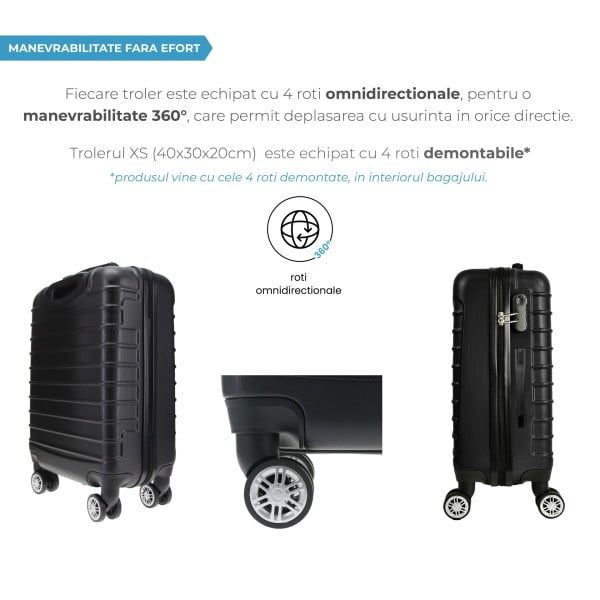 Set 3 trolere, Quasar & Co.®, Model Compatible Air, ABS, negru, Mic/Mediu/Mare - imagine 4