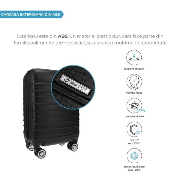 Set 3 trolere, Quasar & Co.®, Model Compatible Air, ABS, negru, Mic/Mediu/Mare - imagine 5