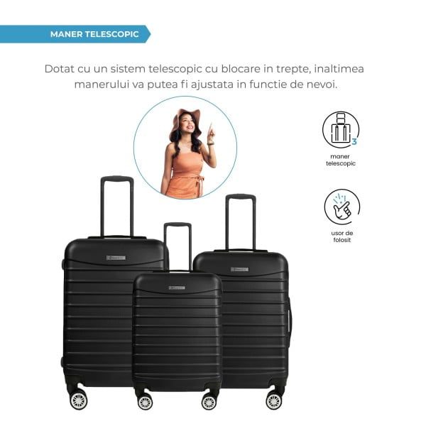 Set 3 trolere, Quasar & Co.®, Model Compatible Air, ABS, negru, Mic/Mediu/Mare - imagine 9