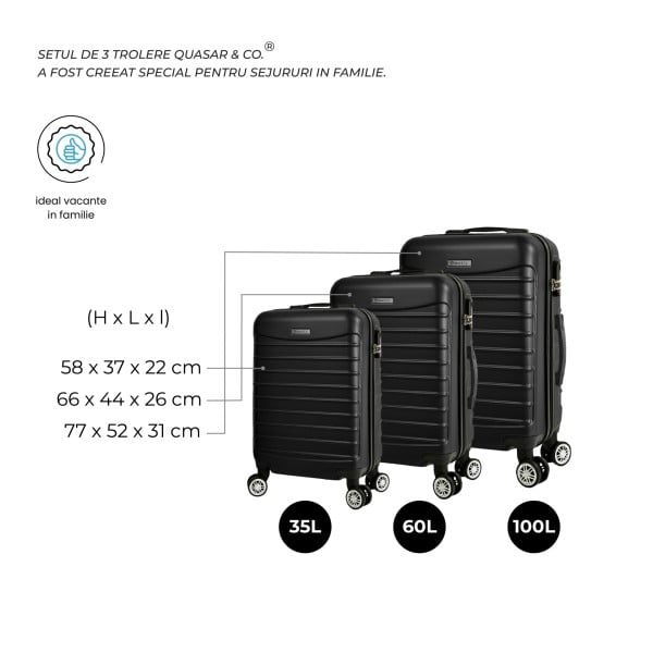Set 3 trolere, Quasar & Co.®, Model Compatible Air, ABS, negru, Mic/Mediu/Mare - imagine 3