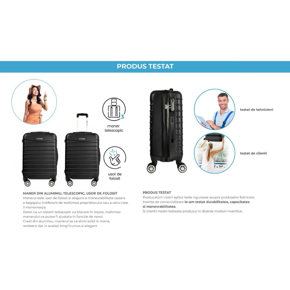 Troler Mare, Quasar & Co.®, Model Line, 4 roti duble cu rotatie 360°, maner telescopic, cifru, 77 x 52 x 31 cm, ABS, negru 5 Troler Mare, Quasar & Co.®, Model Line, 4 roti duble cu rotatie 360°, maner telescopic, cifru, 77 x 52 x 31 cm, ABS, negru 5