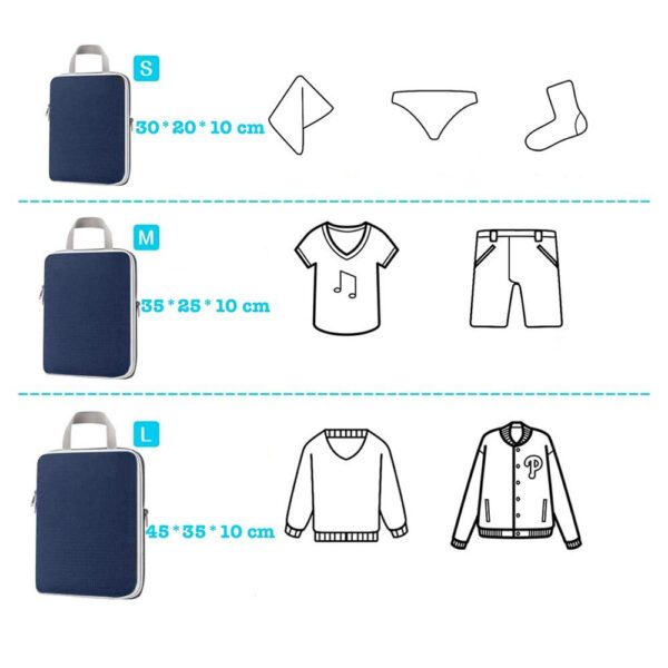 Set 6 huse organizare bagaj, Quasar & Co.®, impermeabile, sistem compresie/extensie cu fermoar, bleumarin - imagine 3