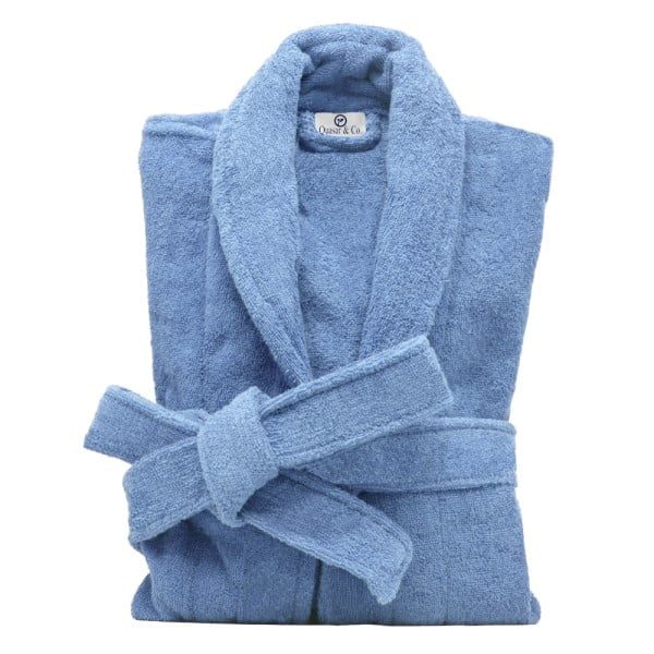 Halat de baie Quasar & Co.®, 550 g/mp, hotel quality, unisex, 100% bumbac, S/M, albastru - imagine 3