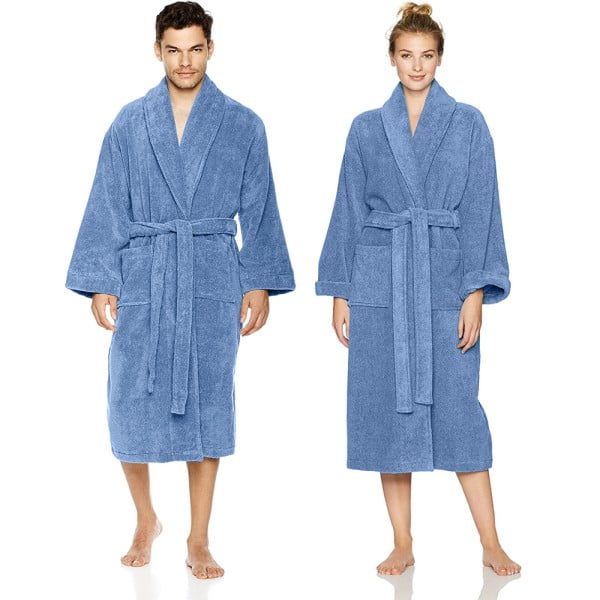 Halat de baie Quasar & Co.®, 550 g/mp, hotel quality, unisex, 100% bumbac, S/M, albastru - imagine 5
