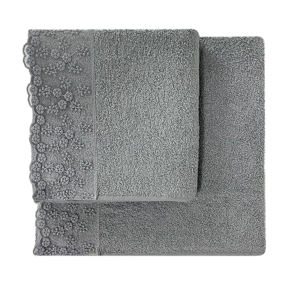 Set 2 prosoape, Quasar & Co.®, model Classy, cu dantela, 100% bumbac, 45 x 90/70 x 140, 450 g/mp, gri 2
