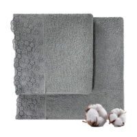 Set 2 prosoape, Quasar & Co.®, model Classy, cu dantela, 100% bumbac, 45 x 90/70 x 140, 450 g/mp, gri 8