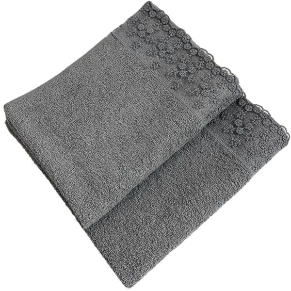 Set 2 prosoape, Quasar & Co.®, model Classy, cu dantela, 100% bumbac, 45 x 90/70 x 140, 450 g/mp, gri - imagine 4