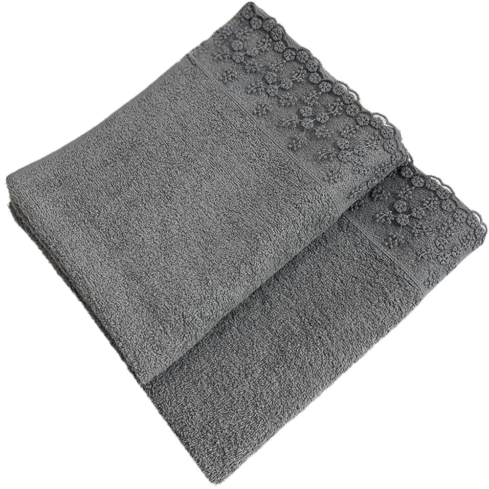 Set 2 prosoape, Quasar & Co.®, model Classy, cu dantela, 100% bumbac, 45 x 90/70 x 140, 450 g/mp, gri 4