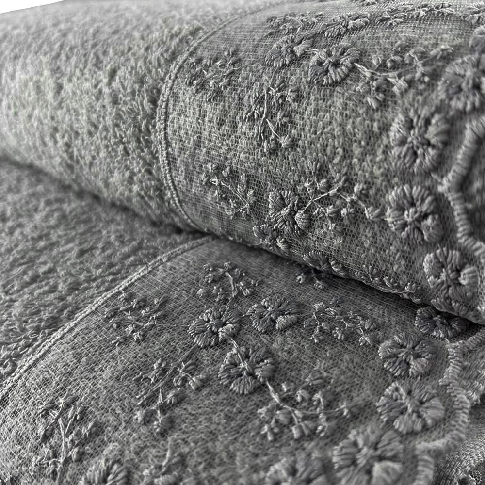 Set 2 prosoape, Quasar & Co.®, model Classy, cu dantela, 100% bumbac, 45 x 90/70 x 140, 450 g/mp, gri 6