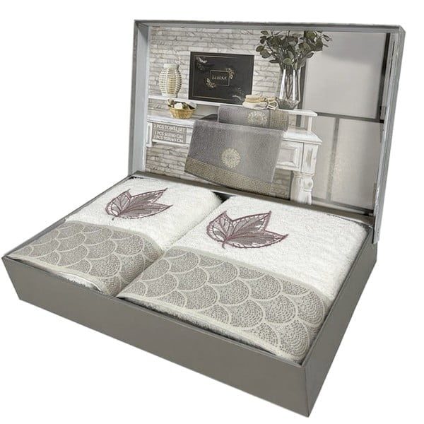 Set 2 prosoape, Quasar & Co.®, model Luxury F, broderie si banda tesuta, 100% bumbac, 450 g/mp, 50 x 90/70 x 140, alb - imagine 2