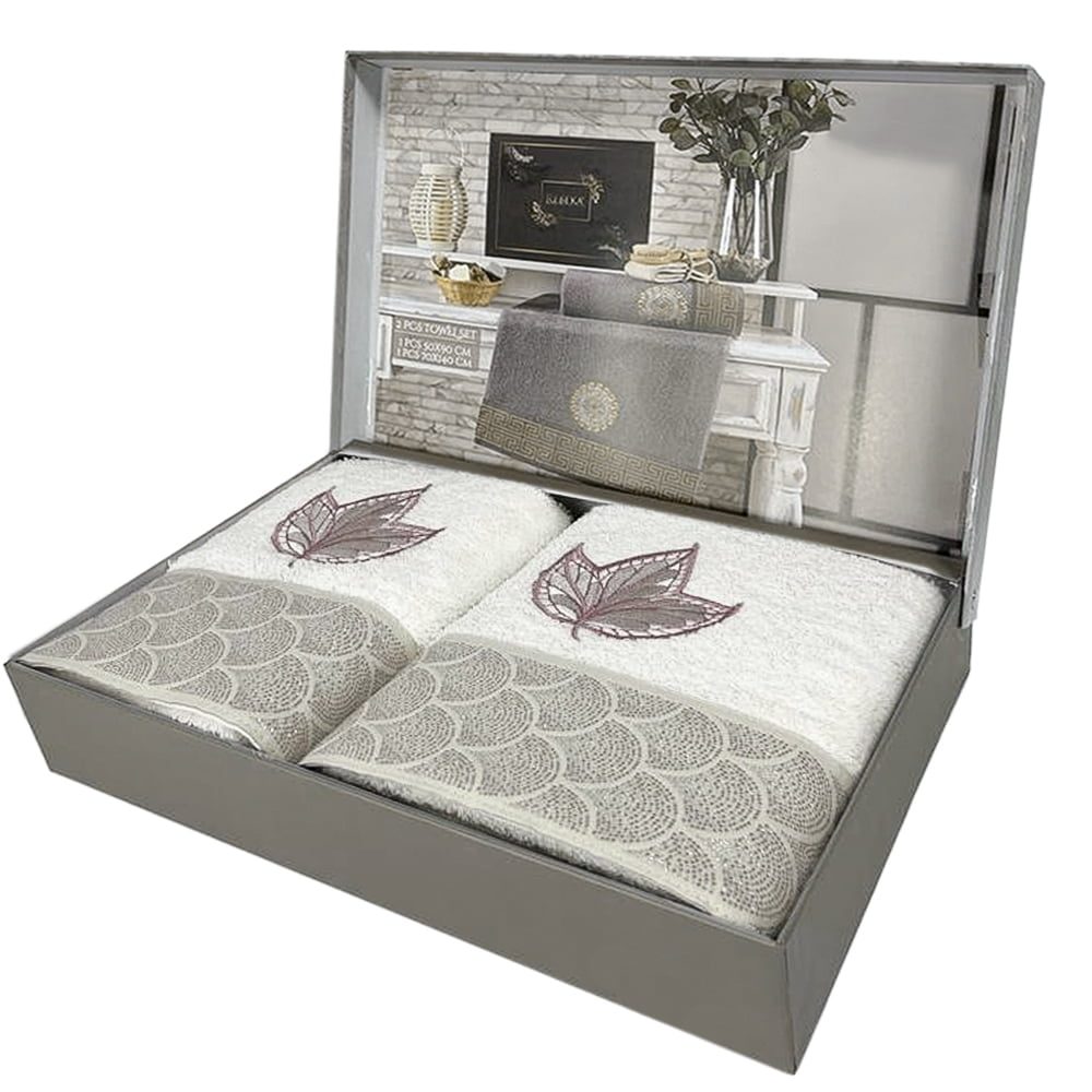 Set 2 prosoape, Quasar & Co.®, model Luxury F, broderie si banda tesuta, 100% bumbac, 450 g/mp, 50 x 90/70 x 140, alb 2
