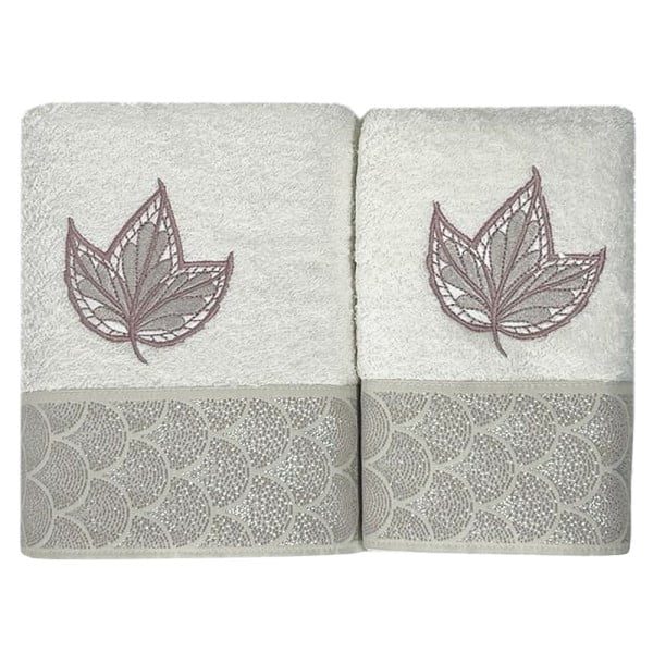 Set 2 prosoape, Quasar & Co.®, model Luxury F, broderie si banda tesuta, 100% bumbac, 450 g/mp, 50 x 90/70 x 140, alb - imagine 1