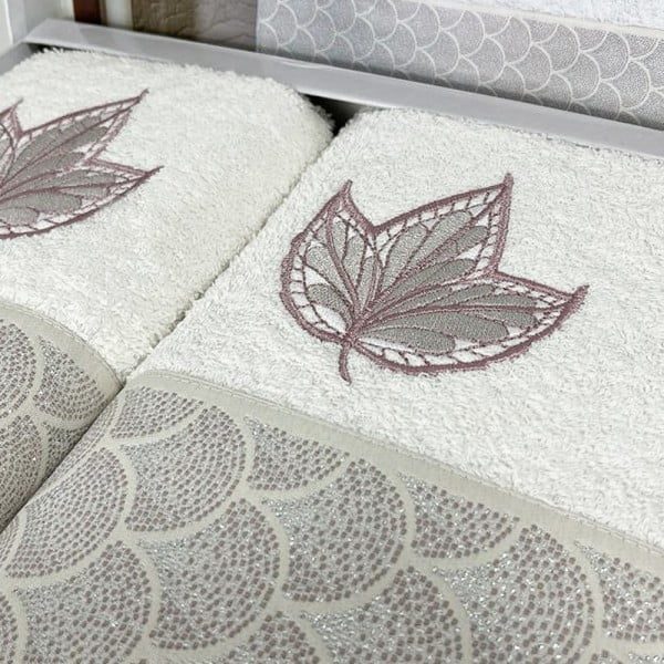 Set 2 prosoape, Quasar & Co.®, model Luxury F, broderie si banda tesuta, 100% bumbac, 450 g/mp, 50 x 90/70 x 140, alb - imagine 3