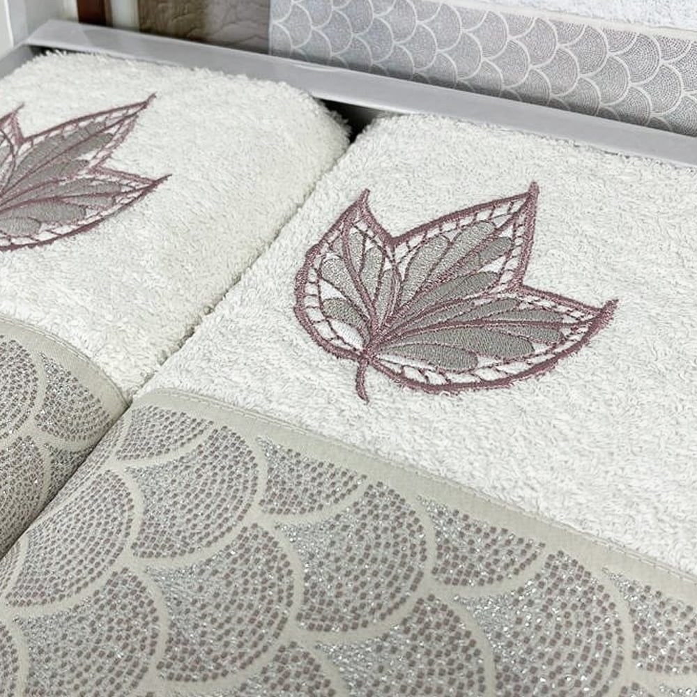 Set 2 prosoape, Quasar & Co.®, model Luxury F, broderie si banda tesuta, 100% bumbac, 450 g/mp, 50 x 90/70 x 140, alb 3