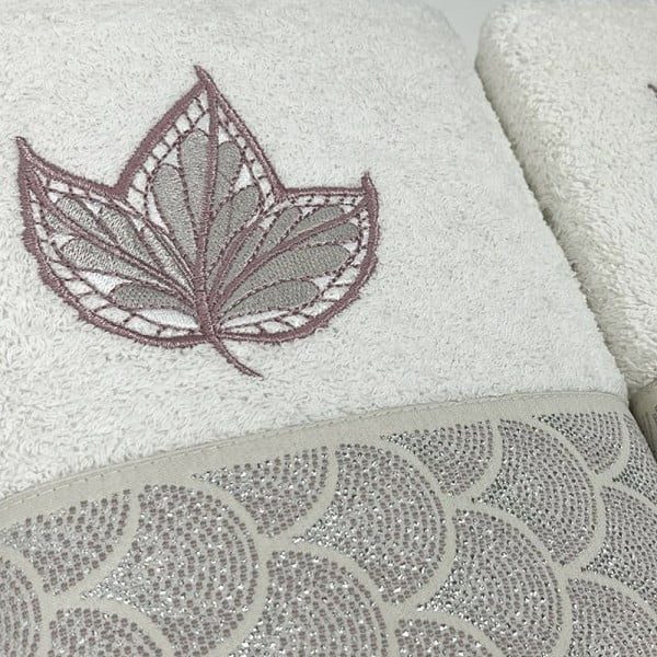 Set 2 prosoape, Quasar & Co.®, model Luxury F, broderie si banda tesuta, 100% bumbac, 450 g/mp, 50 x 90/70 x 140, alb - imagine 4