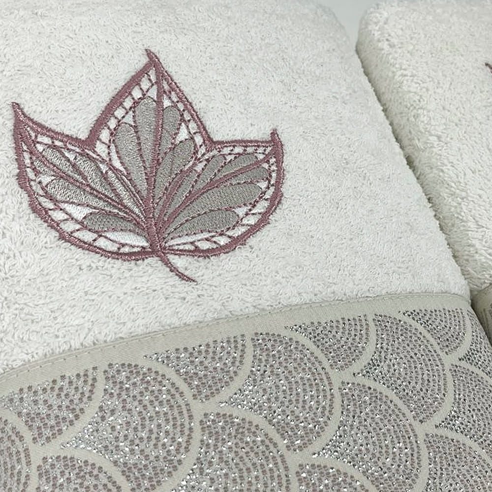 Set 2 prosoape, Quasar & Co.®, model Luxury F, broderie si banda tesuta, 100% bumbac, 450 g/mp, 50 x 90/70 x 140, alb 4