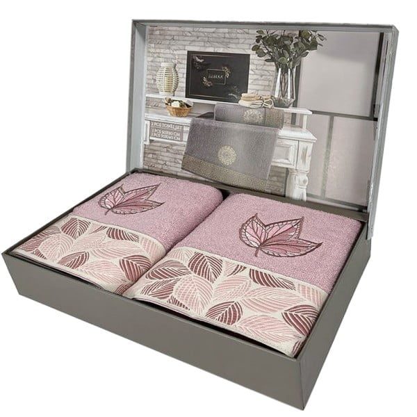 Set 2 prosoape, Quasar & Co.®, model Luxury F, broderie si banda tesuta, 100% bumbac, 450 g/mp, 50 x 90/70 x 140, roz Prosoape baie 2026-04-18