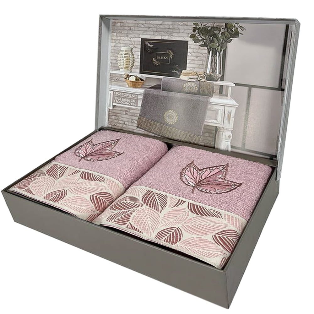 Set 2 prosoape, Quasar & Co.®, model Luxury F, broderie si banda tesuta, 100% bumbac, 450 g/mp, 50 x 90/70 x 140, roz 2 Set 2 prosoape, Quasar & Co.®, model Luxury F, broderie si banda tesuta, 100% bumbac, 450 g/mp, 50 x 90/70 x 140, roz 2