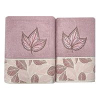 Set 2 prosoape, Quasar & Co.®, model Luxury F, broderie si banda tesuta, 100% bumbac, 450 g/mp, 50 x 90/70 x 140, roz 6 Set 2 prosoape, Quasar & Co.®, model Luxury F, broderie si banda tesuta, 100% bumbac, 450 g/mp, 50 x 90/70 x 140, roz 6