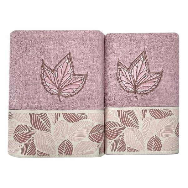 Set 2 prosoape, Quasar & Co.®, model Luxury F, broderie si banda tesuta, 100% bumbac, 450 g/mp, 50 x 90/70 x 140, roz Prosoape baie 2026-04-18 2